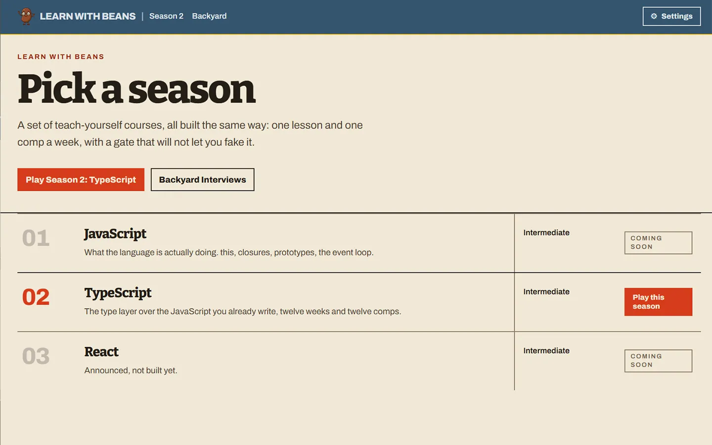 Learn with Beans — screenshot